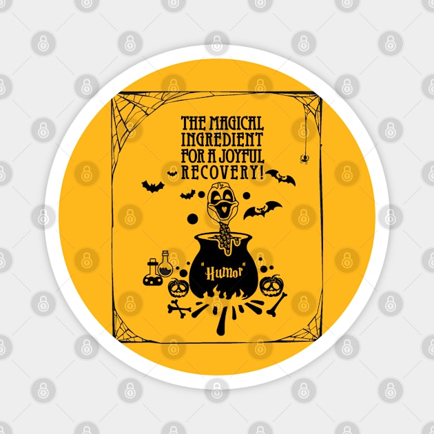 Sarcoma cancer Awareness yellow ribbon Humor the magical ingredient for a joyful recovery Halloween Magnet by Shaderepublic